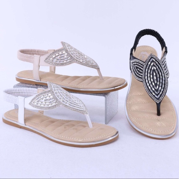 Italina Art Deco Rhinestone Woven Slingback Flatform Thong Between Toe Sandal - Picture 3 of 8